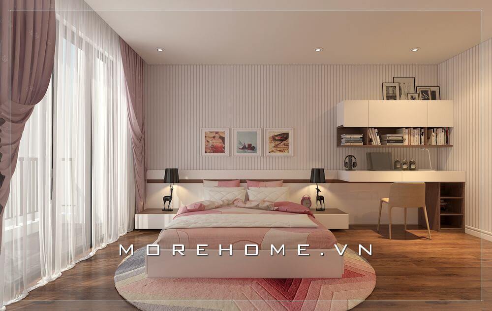 ý tưởng thiết kế nội thất hiện đại cho phòng ngủ bé gái xinh xắn, đáng yêu với tone màu hồng dễ thương giúp con có một không gian nghỉ ngơi và học tập thoải mái nhất